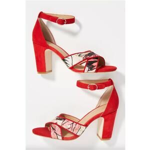 Anthropologie Impressionist Red Suede Heeled Sandals